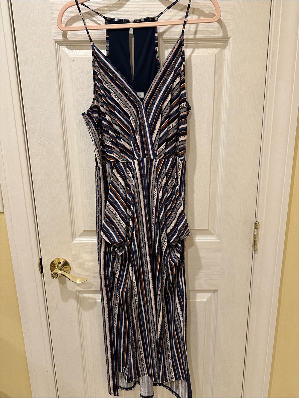 BCBGeneration Striped Navy, White & Tan Midi Dress